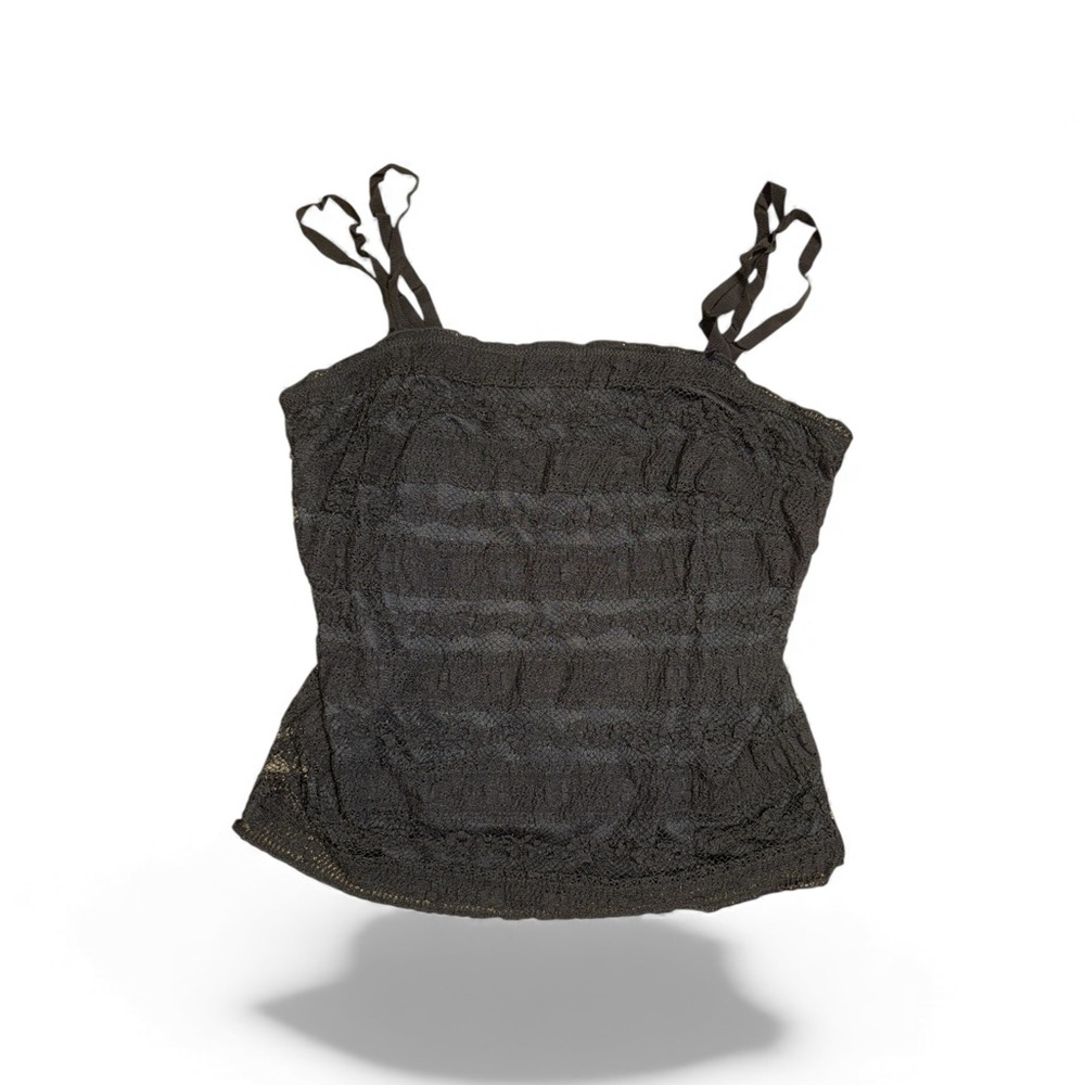 Y2K Ruffled Lace Elegant Whimsy Goth Black Lace Fairy Women's Cami Small Medium